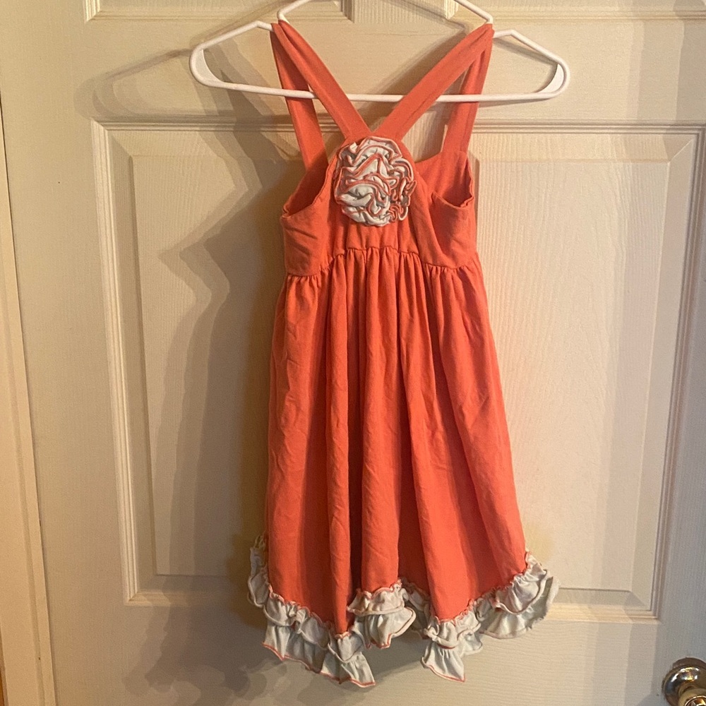 Girls Coral Ruffle-Hem Sundress with Rosette Accent